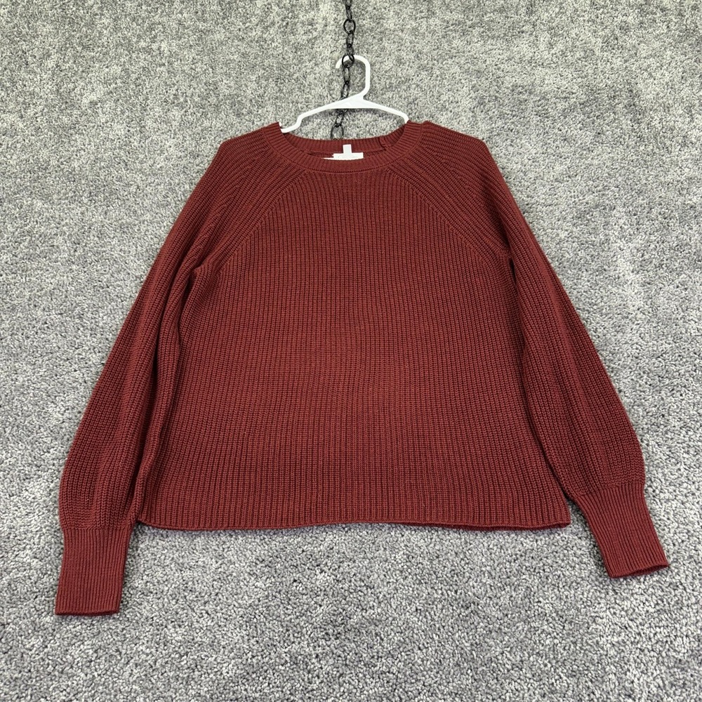 Jessica Simpson Sweater Womens Medium Red Waffle Knit Raglan Crew Pullover Top